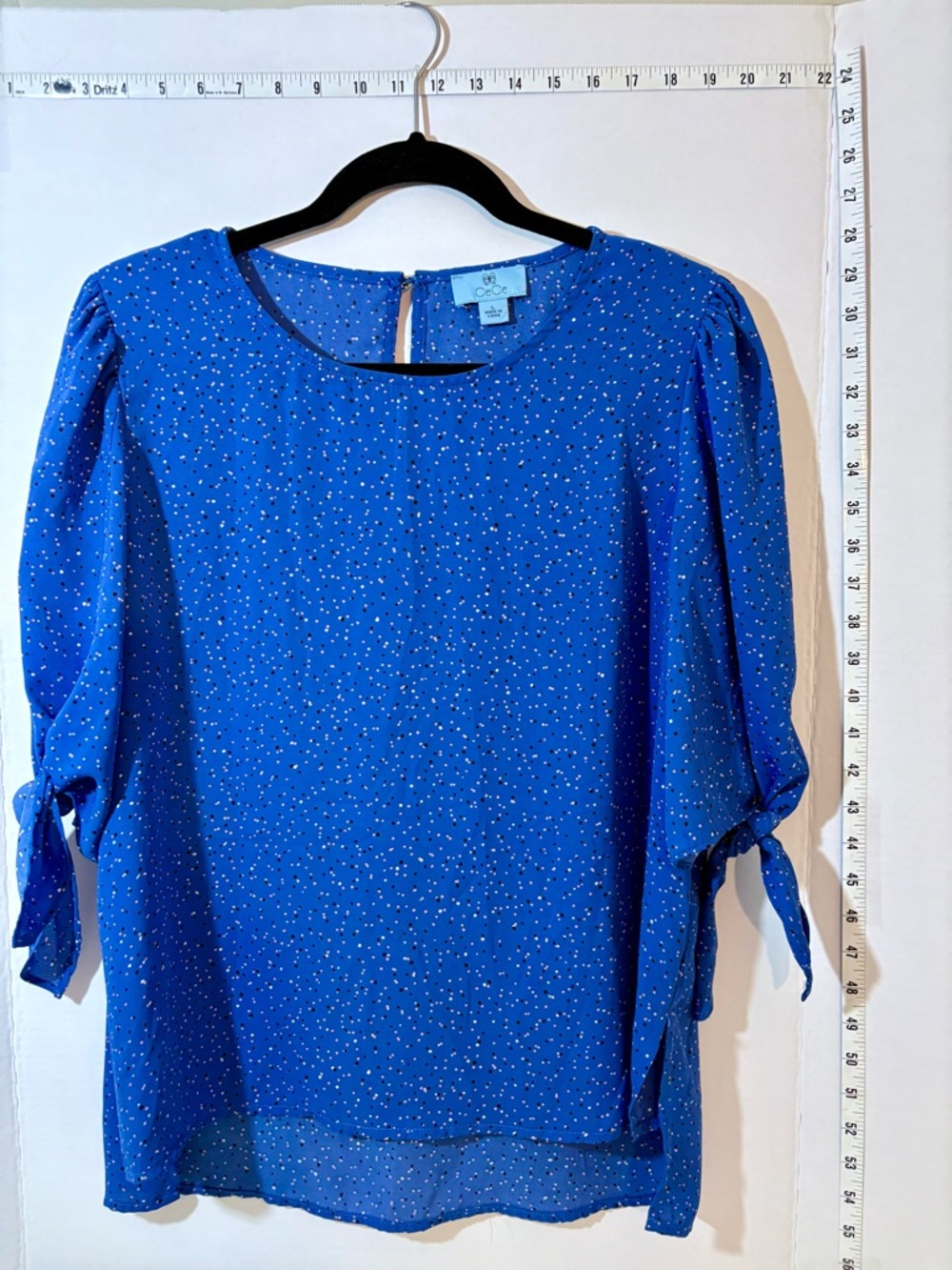 CeCe Royal Blue Dotted Tie-Sleeve Blouse